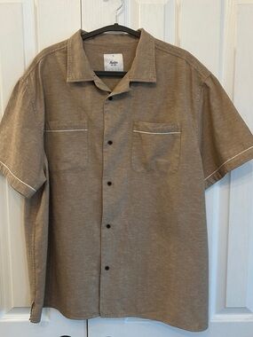 Katin 100% Cotton Button Down Shirt Brown XL Short Sleeve EUC